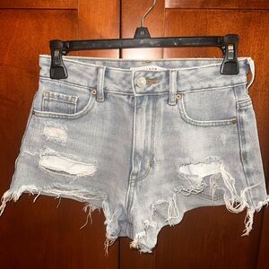 Extreme frayed Pacsun High Rise Festival size 24 denim shorts